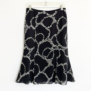 TALBOTS 100% Silk Slip Skirt Black Ivory Trumpet MIDI SIZE 8P PETITE
